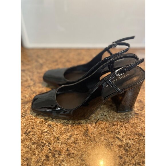 Marc Fisher Black Patent Leather Square Toe Slingback Heels For Women Size 7 1/2 - Picture 5 of 13